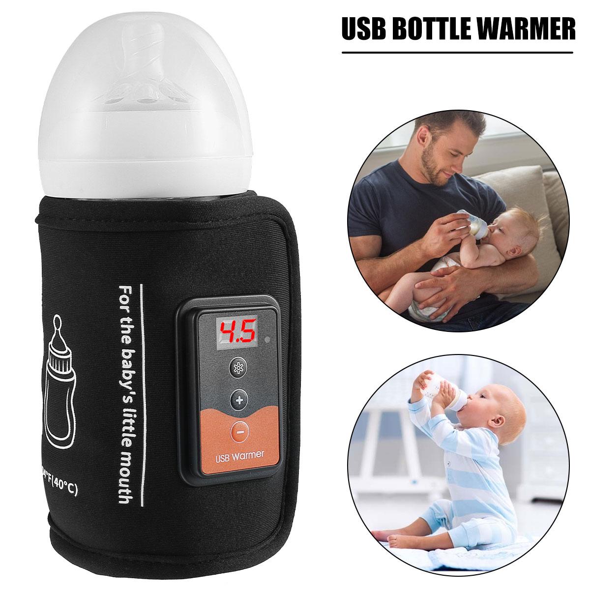 Baby Food Bottle - Babyflessenwarmer USB-aangedreven zuigflessenverwarmer met instelbare verwarmingstemperatuur