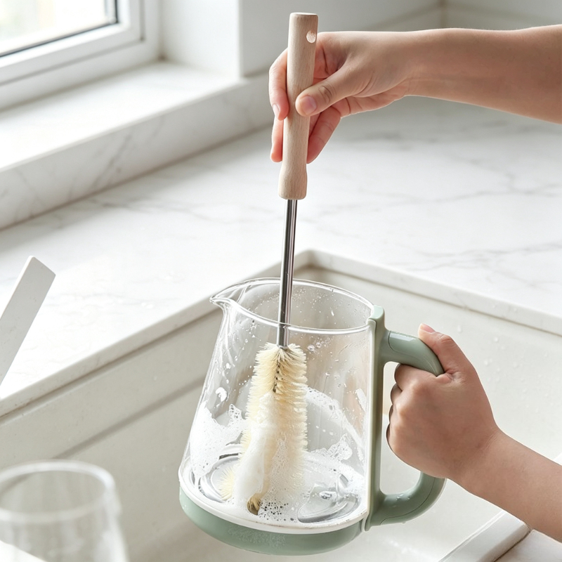 Baby Food Dispensing Spoon - Flessenborstel met lange houten steel, borstels